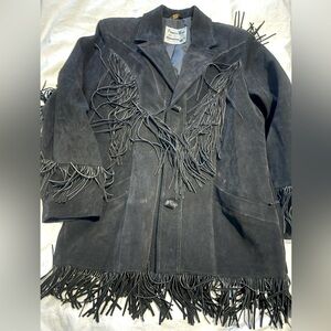 Vintage Fringed Black Suede Jacket Western EUC 0422
